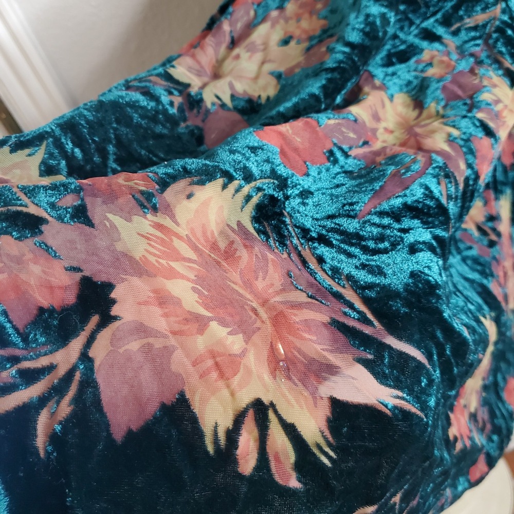 Baltic Born Lydia Teal Floral Velvet Maxi Dress Small Short Sleeve V-Neck - Picture 10 of 14